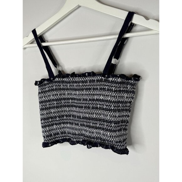 Forever 21 Top Womens Small Crop Tank Tube Blue White Casual Summer Tee Smocked - Picture 4 of 12